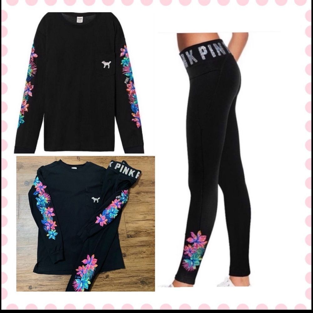 VS PINK TROPICAL BLING OUTFIT SET S